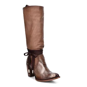 3F42PH - Cuadra brown western cowgirl python skin knee high boots for women