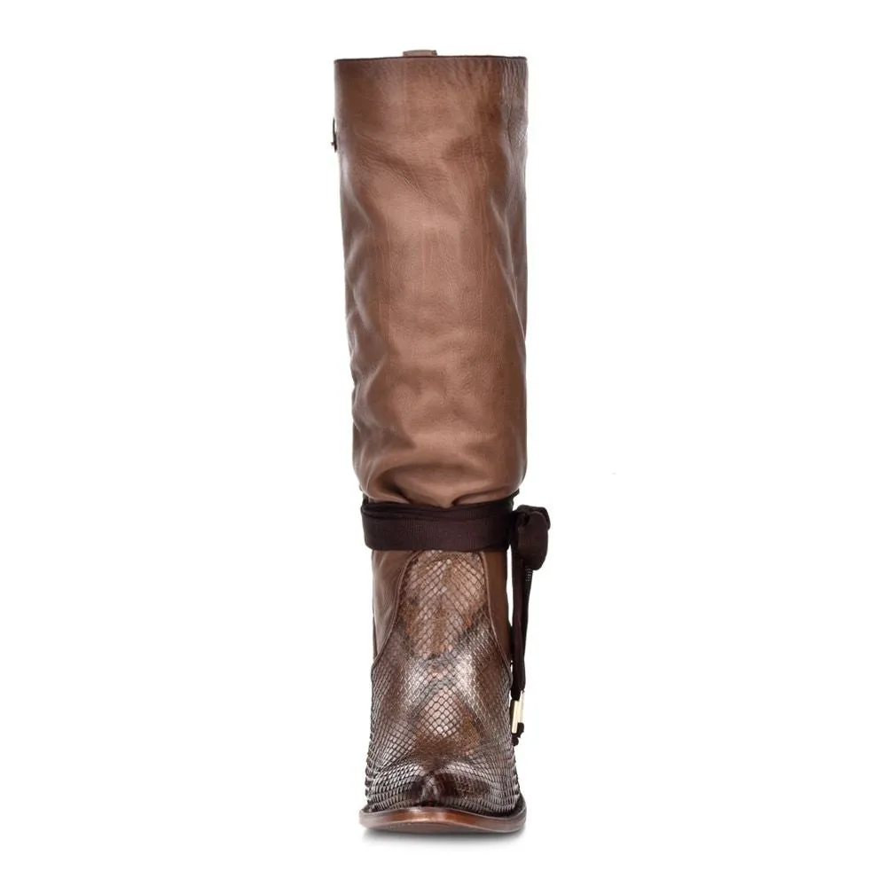 3F42PH - Cuadra brown western cowgirl python skin knee high boots for women