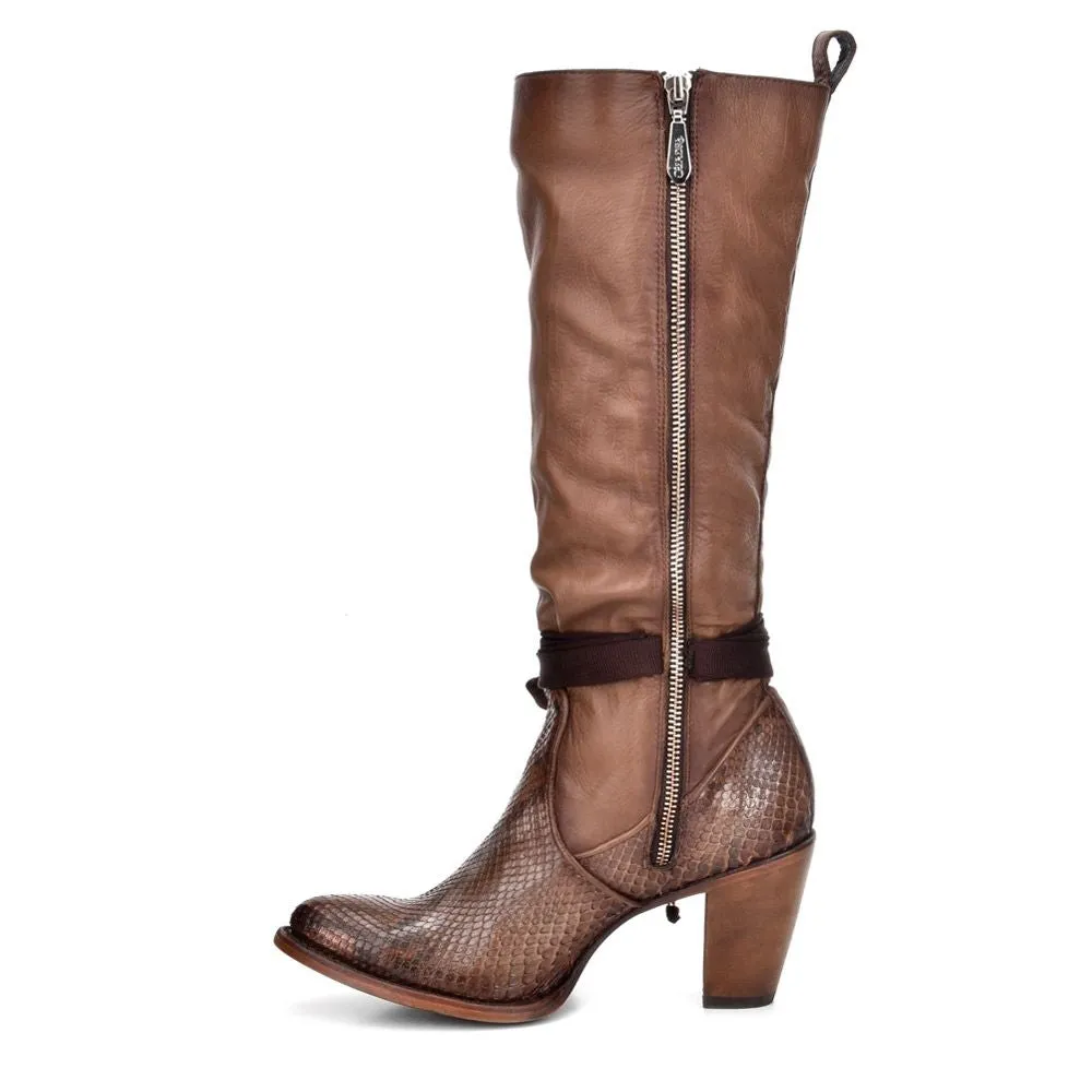 3F42PH - Cuadra brown western cowgirl python skin knee high boots for women