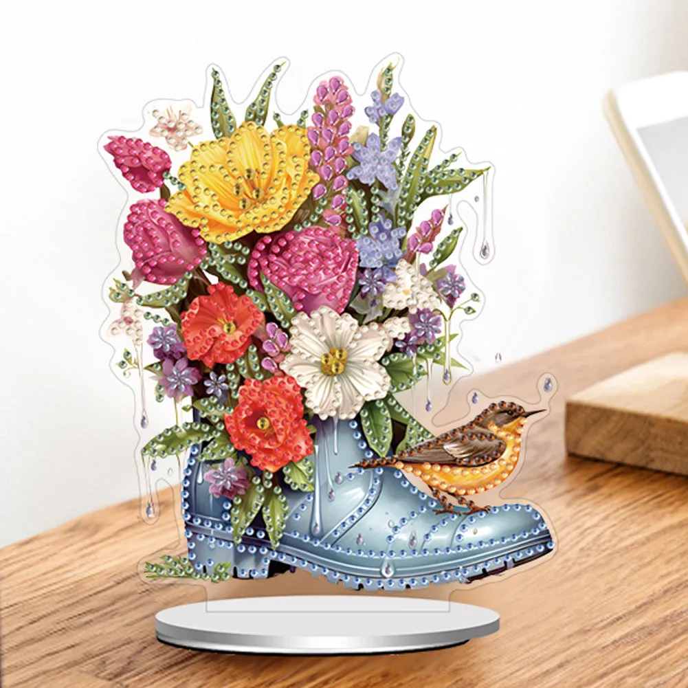 Acrylic Special Shaped Bouquet Rain Shoes Desktop Diamond Art Kit for Beginner