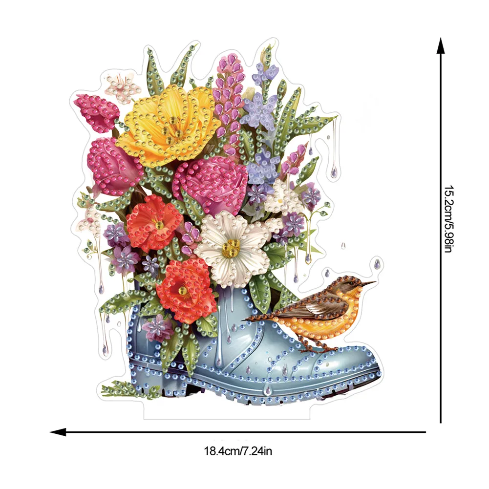 Acrylic Special Shaped Bouquet Rain Shoes Desktop Diamond Art Kit for Beginner