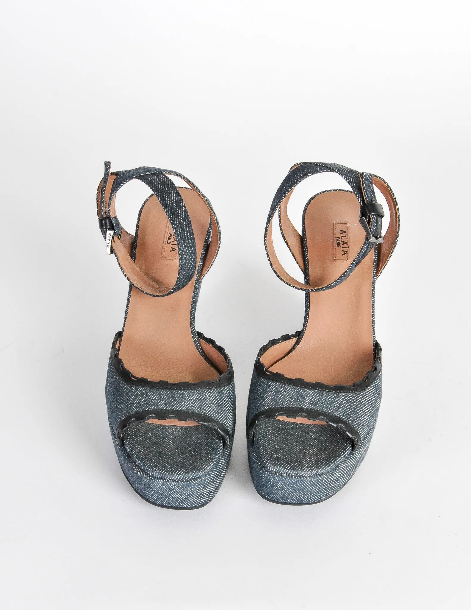 Alaïa Vintage Leather and Denim Wedge Sandals