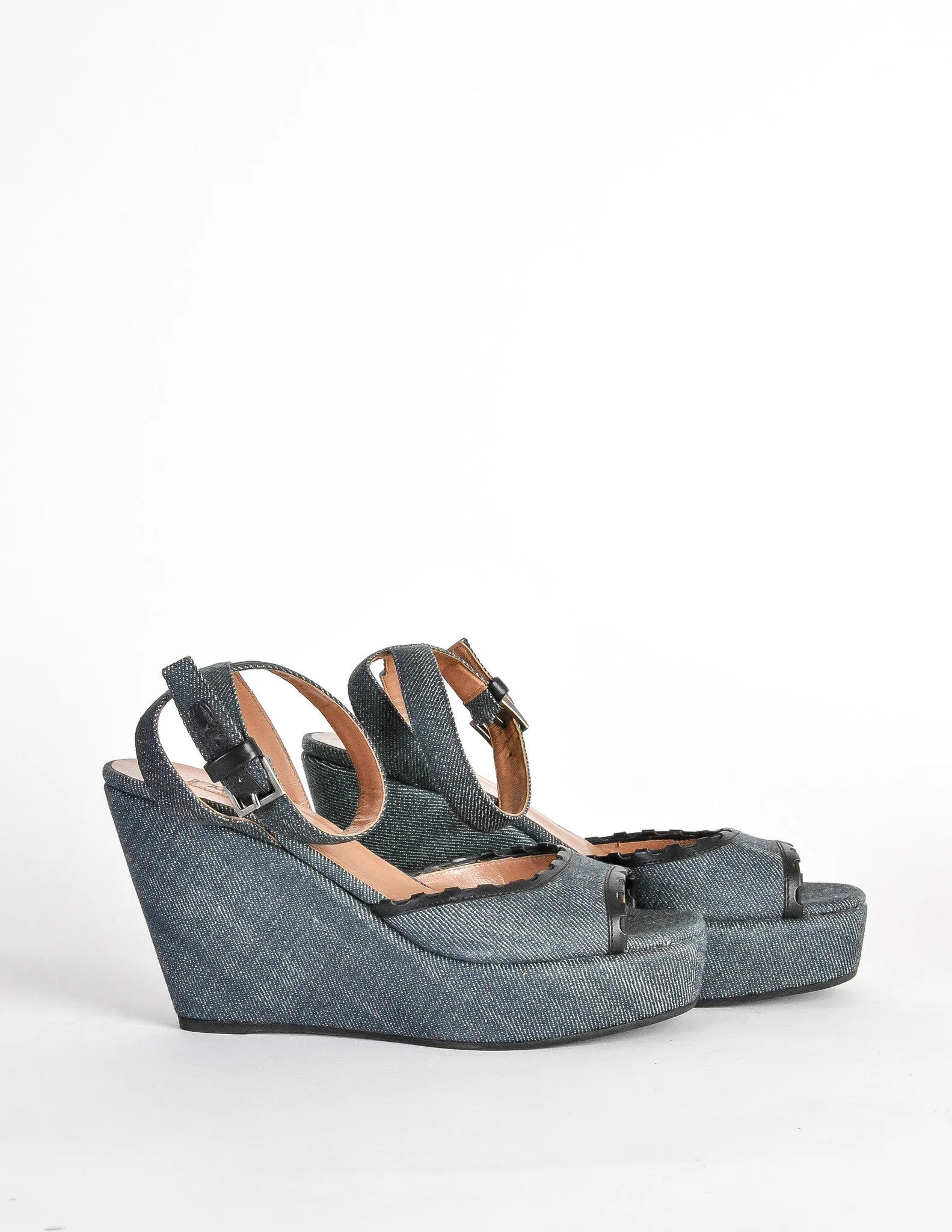 Alaïa Vintage Leather and Denim Wedge Sandals