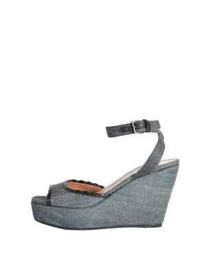 Alaïa Vintage Leather and Denim Wedge Sandals