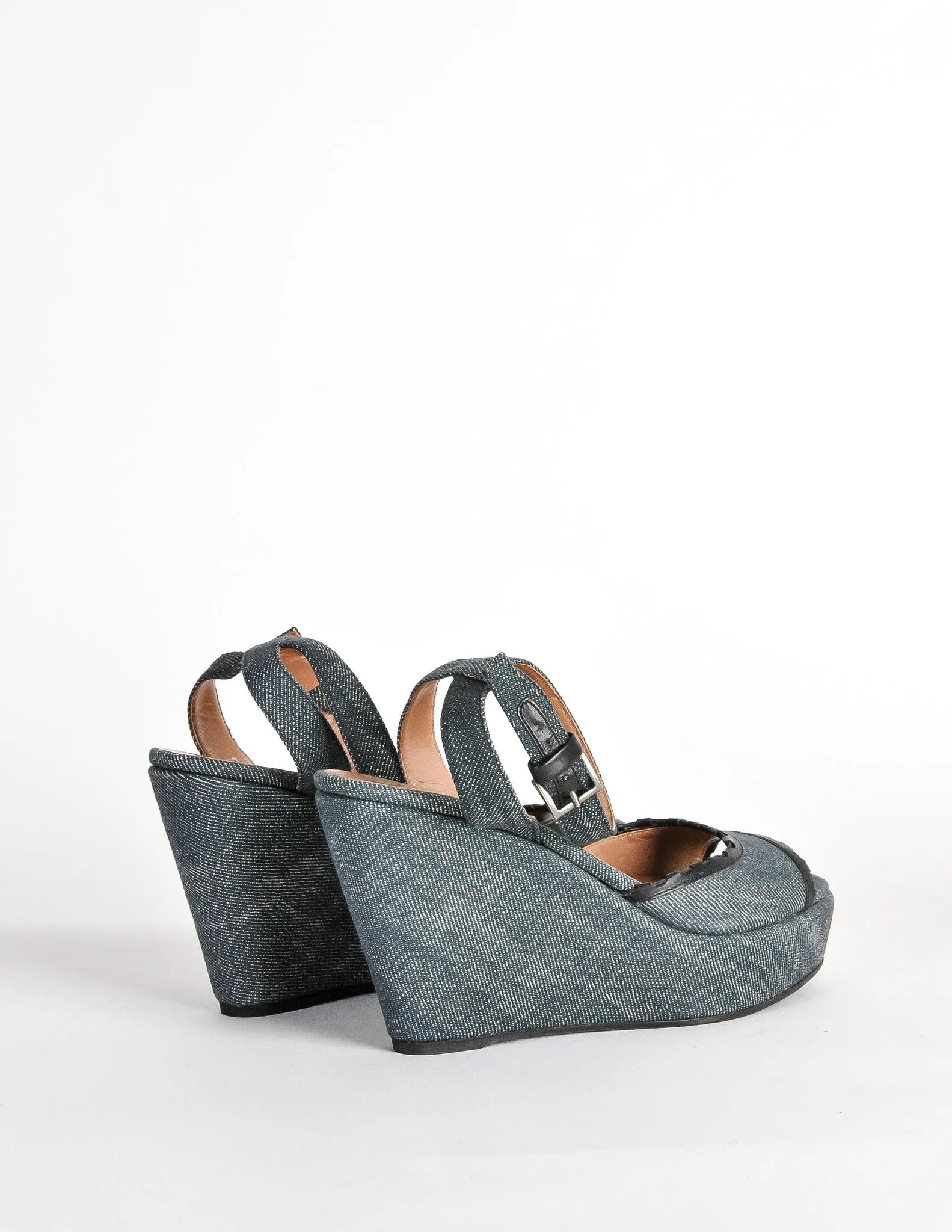 Alaïa Vintage Leather and Denim Wedge Sandals