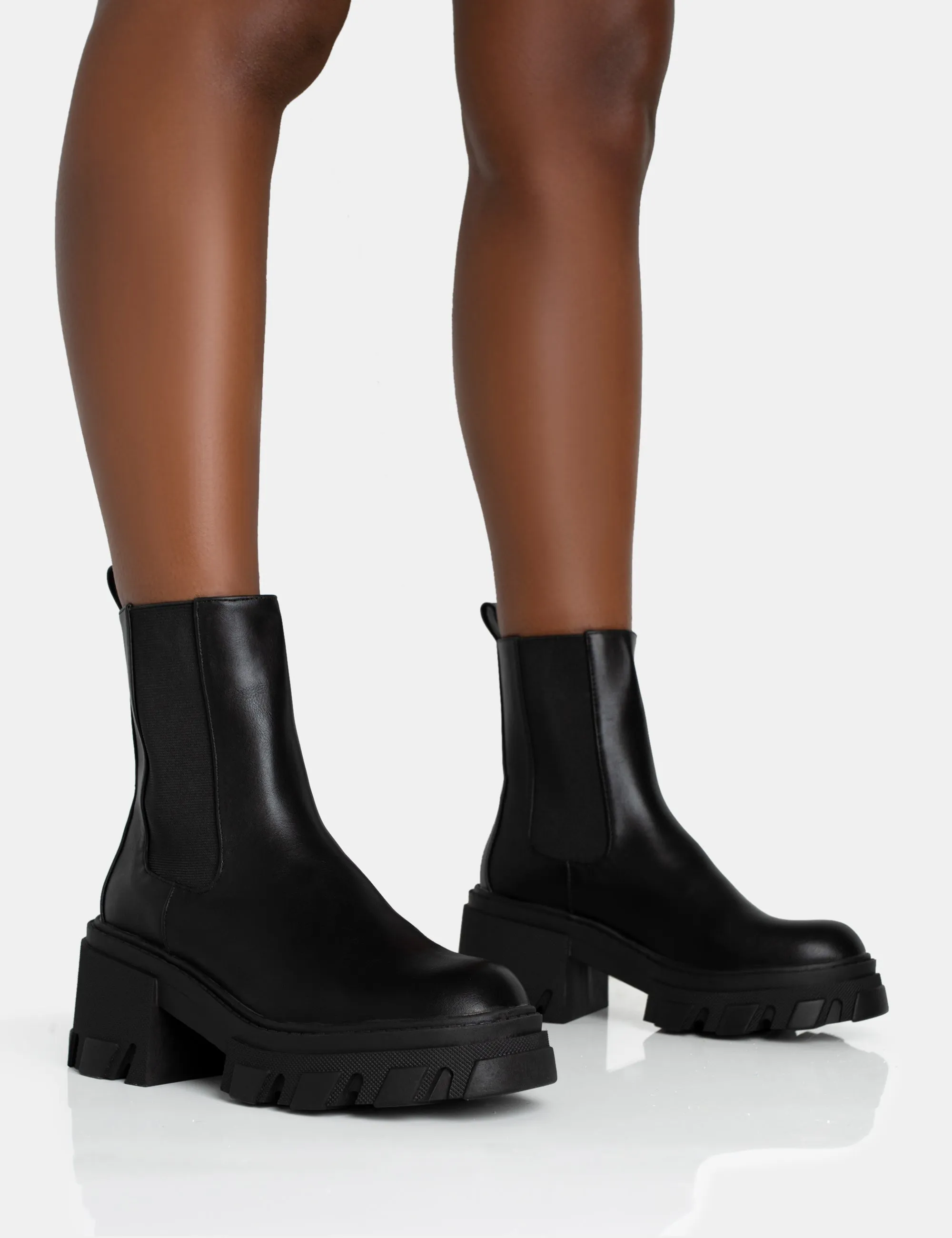 Astro Wide Fit Black Elasticated Chunky Sole Ankle Heeled Boots