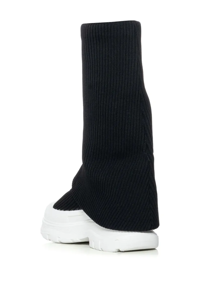 AZALEA FILLIPA RIBBED KNIT SNEAKER BOOT IN BLACK