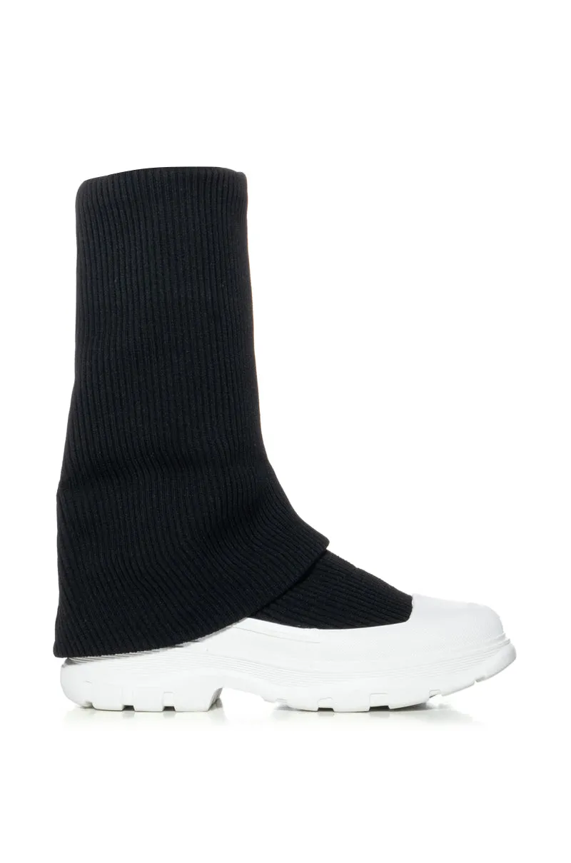 AZALEA FILLIPA RIBBED KNIT SNEAKER BOOT IN BLACK