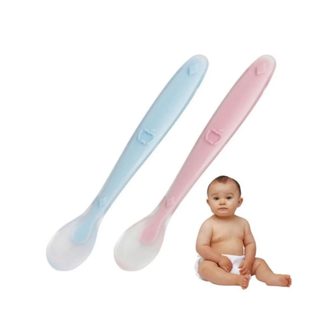 Baby Feeding Spoon With Silicone Tip, Self Feeding Utensil For Baby (Multicolor)