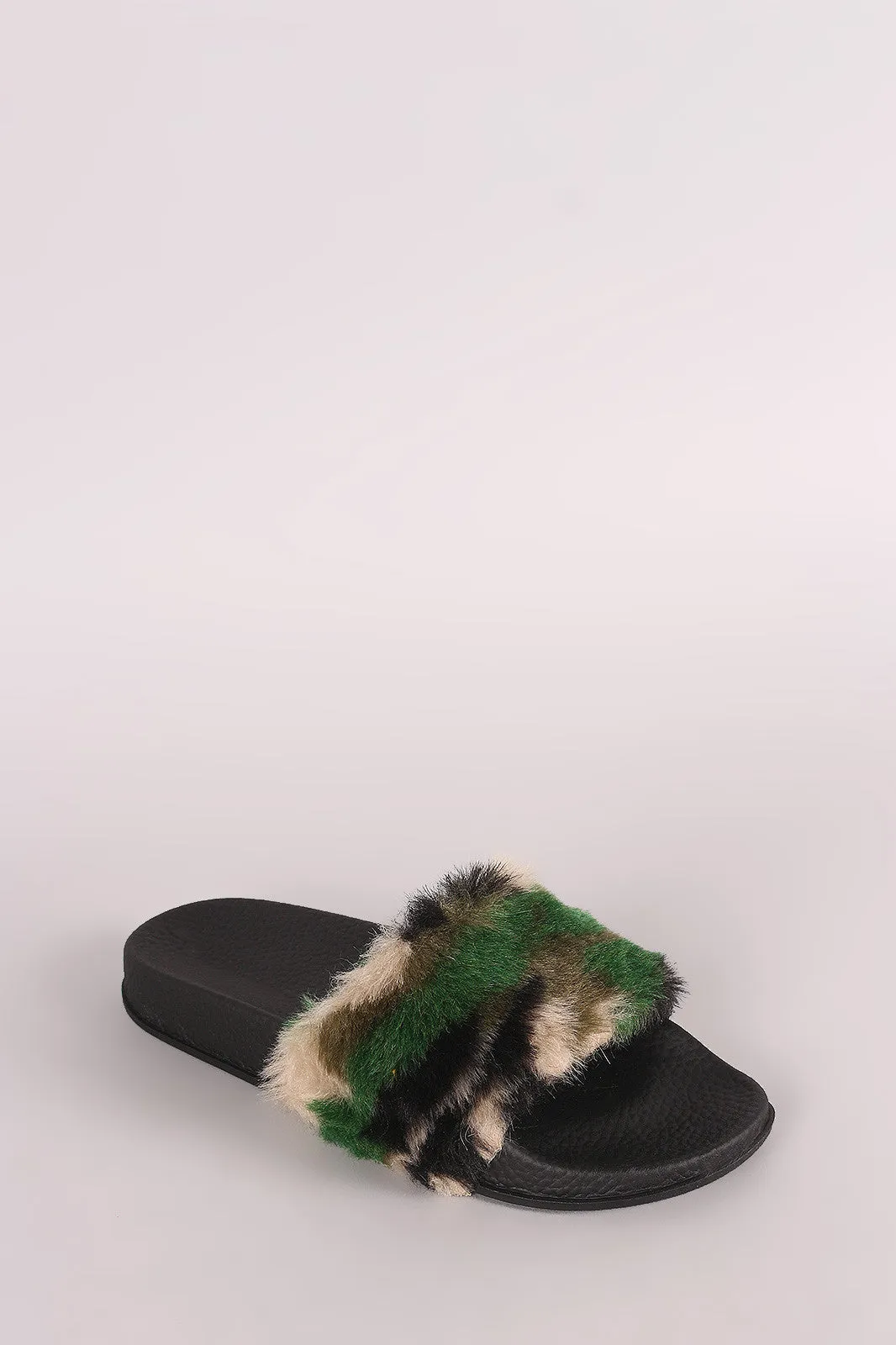 Bamboo Faux Fur Camouflage Slide Sandal