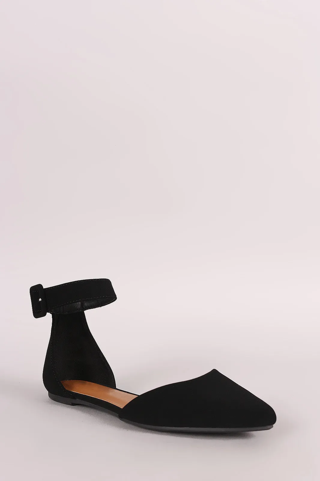 Bamboo Nubuck Pointy Toe Ankle Strap Flat