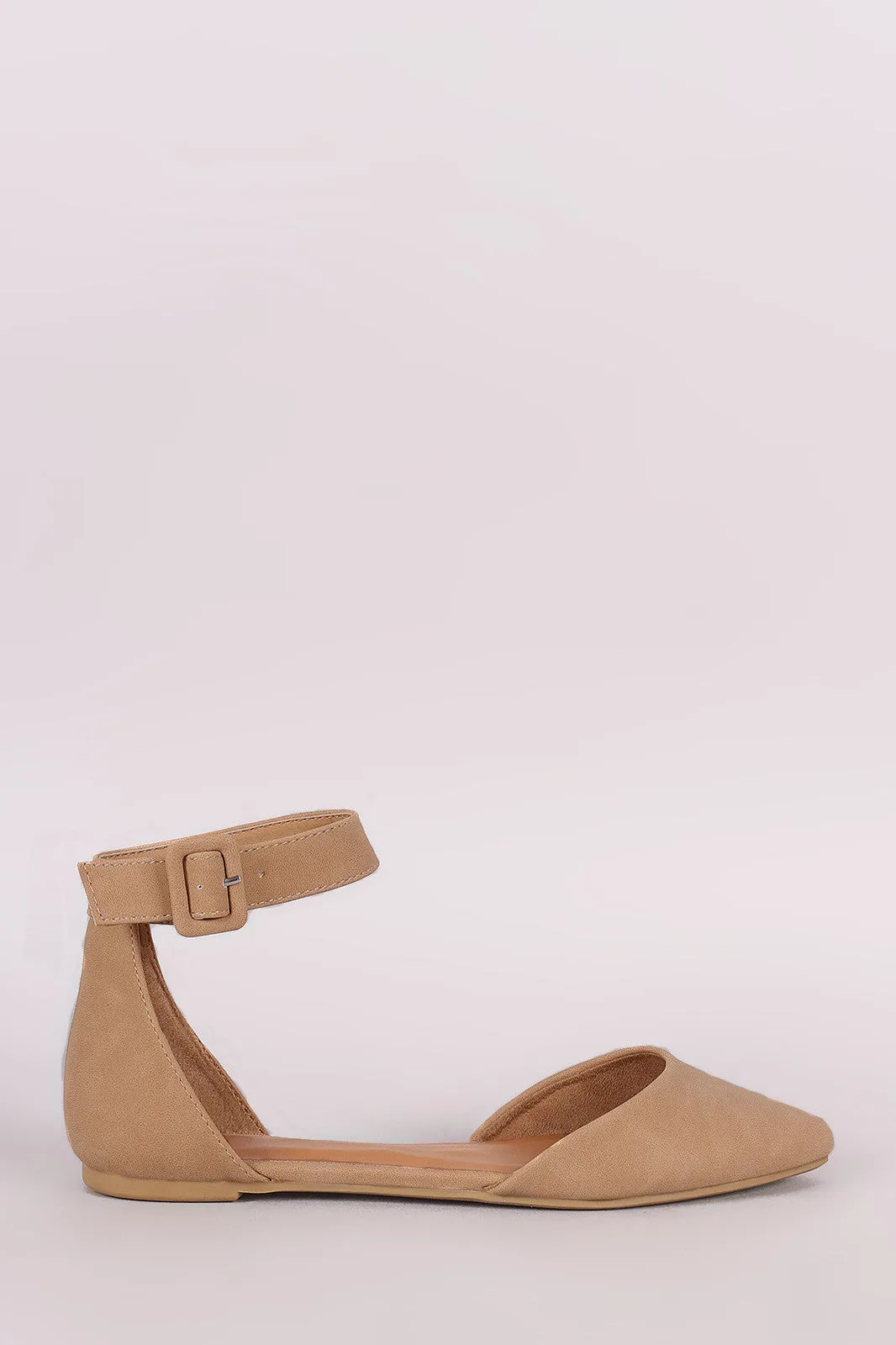 Bamboo Nubuck Pointy Toe Ankle Strap Flat