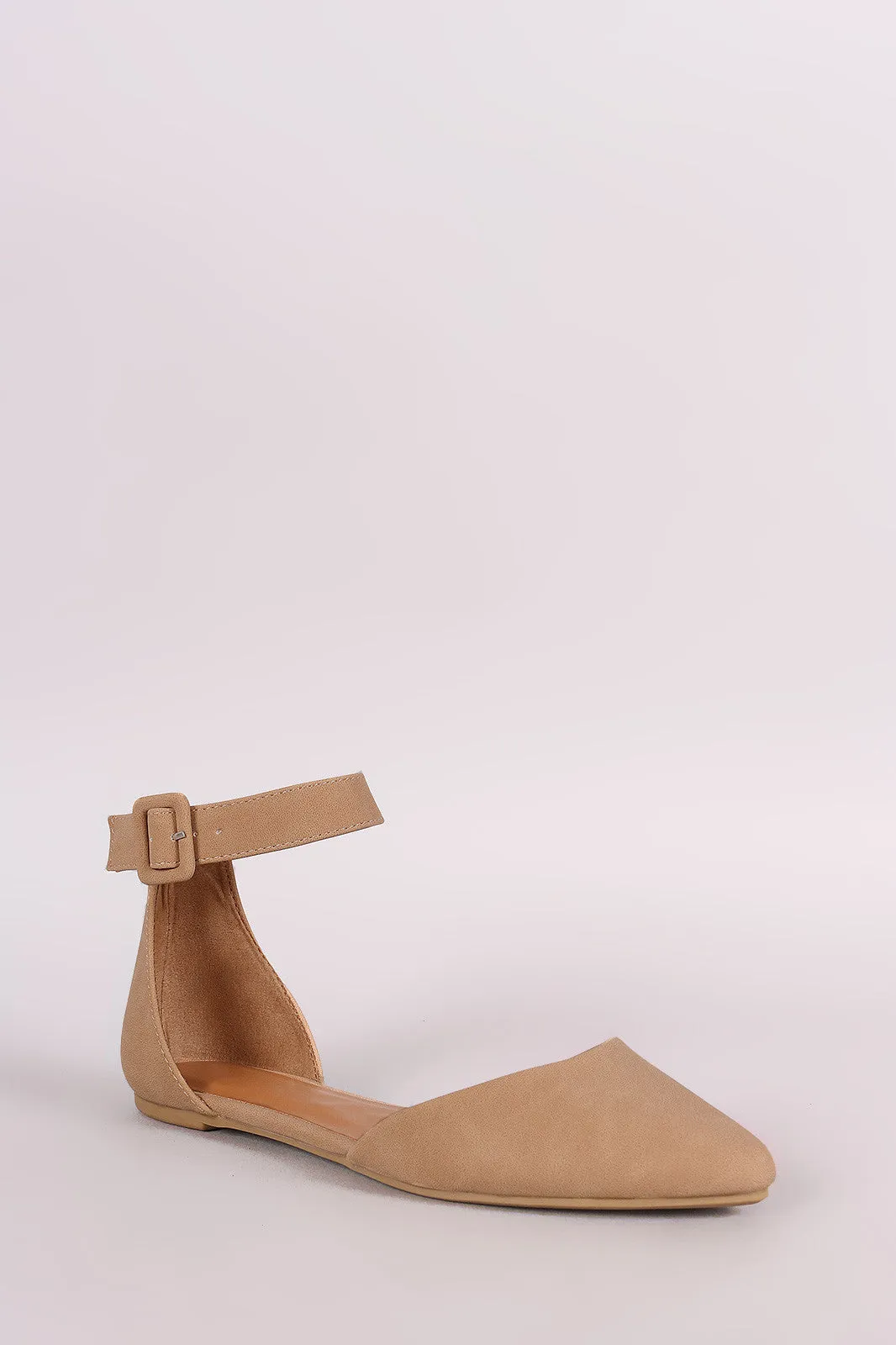 Bamboo Nubuck Pointy Toe Ankle Strap Flat