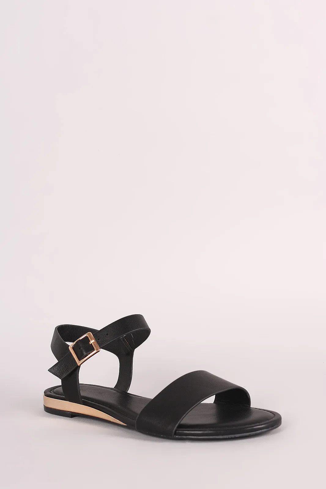 Bamboo Open Toe Ankle Strap Flat Sandal