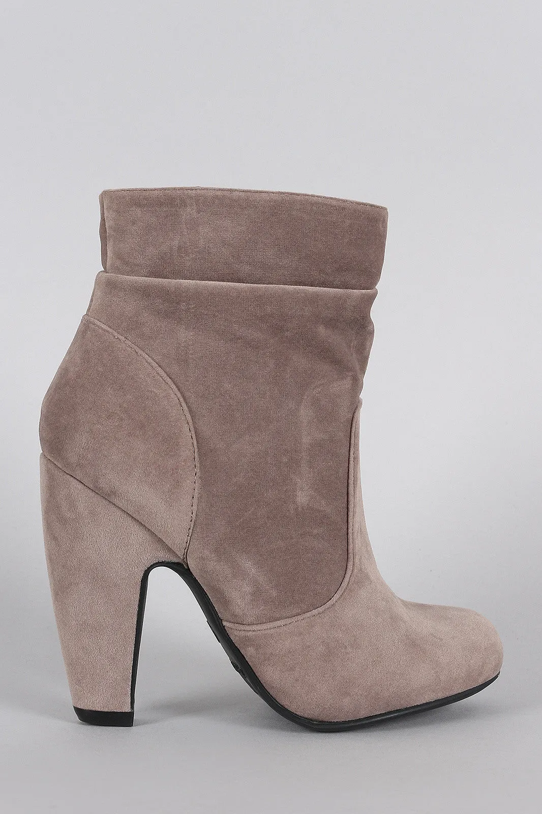 Bamboo Suede Slouchy Round Toe Platform Heeled Booties