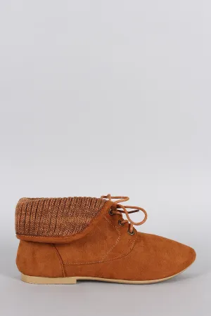 Bamboo Sweater Cuff Lace Up Bootie