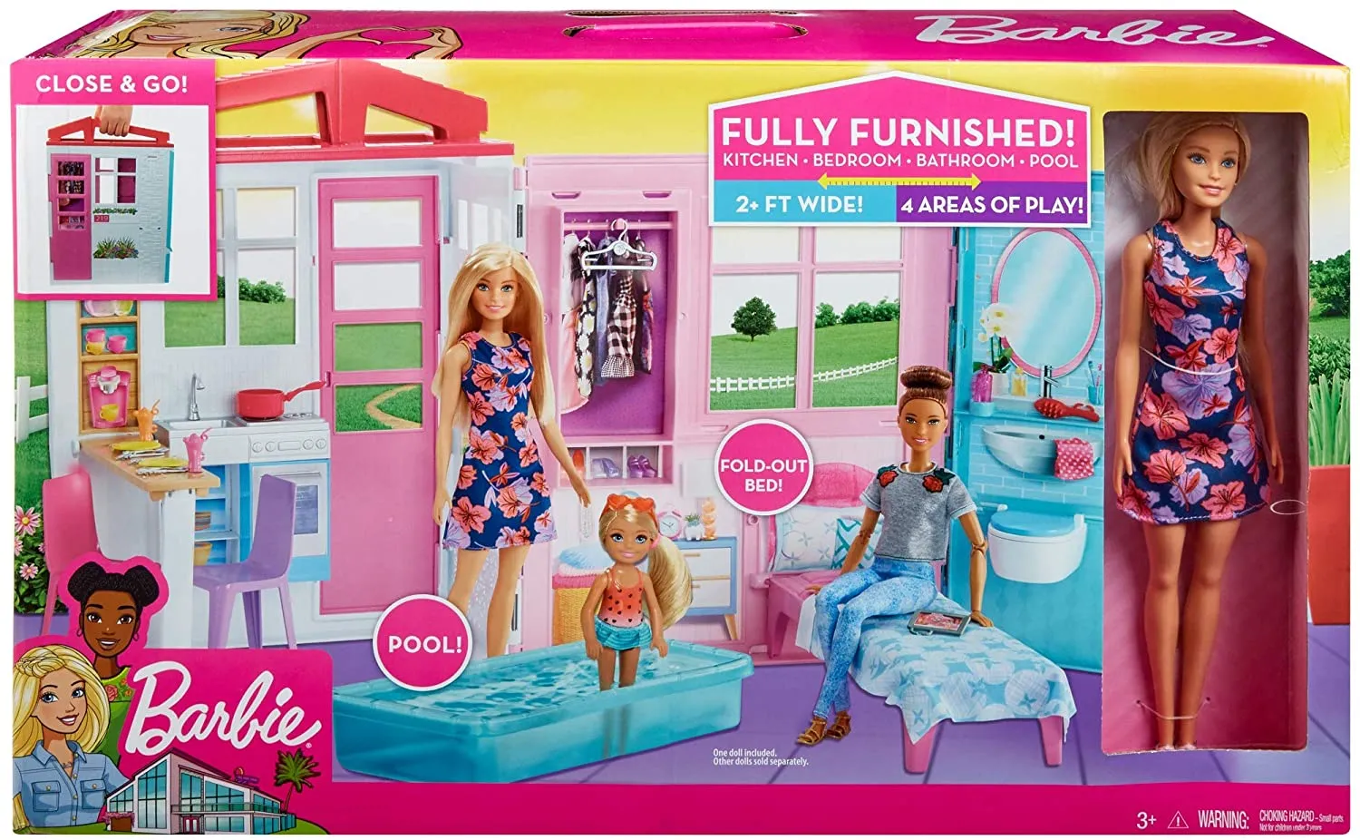 Barbie Doll and Dollhouse Portable Playset with Pool and Accessories