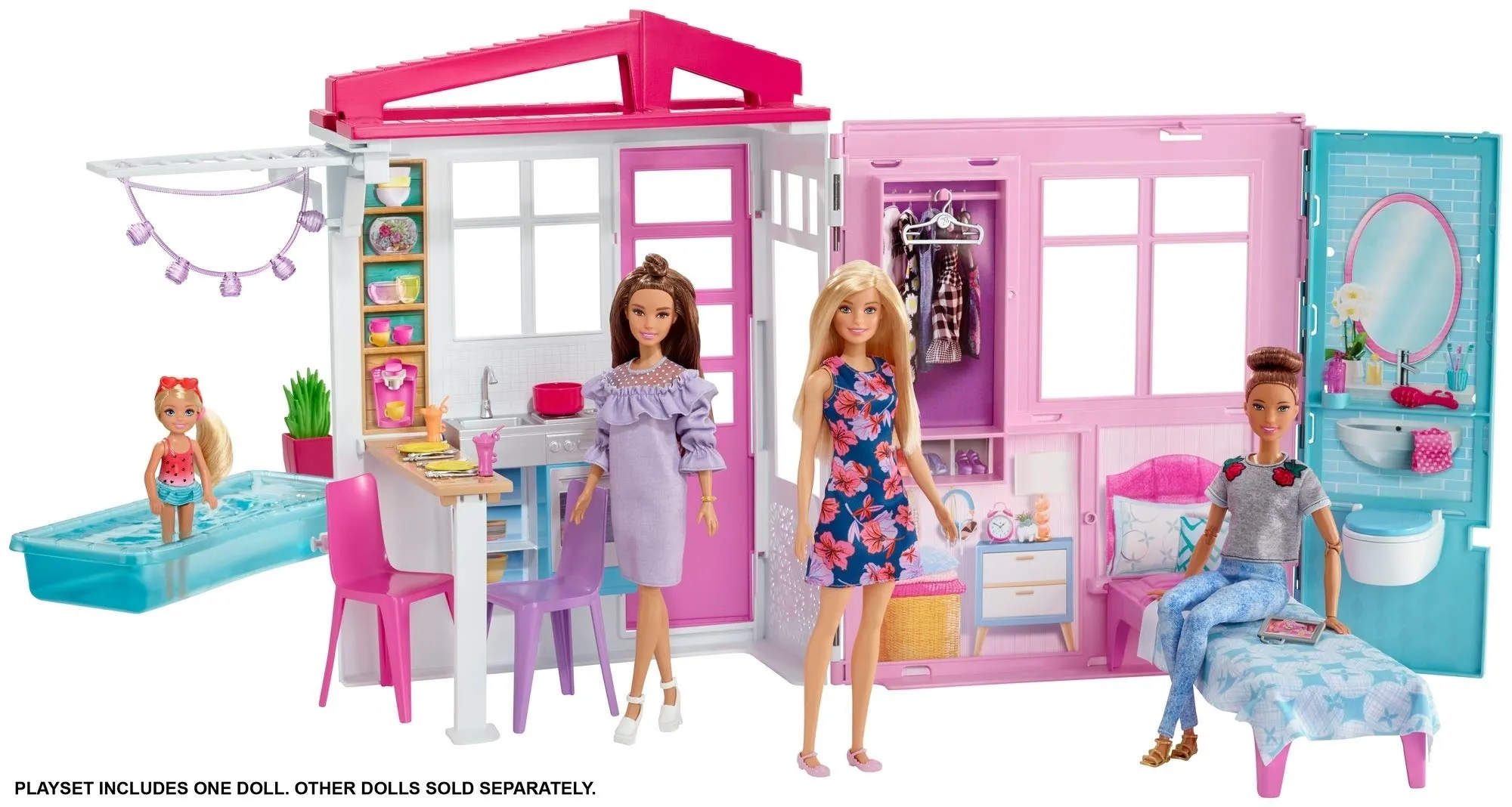 Barbie Doll and Dollhouse Portable Playset with Pool and Accessories