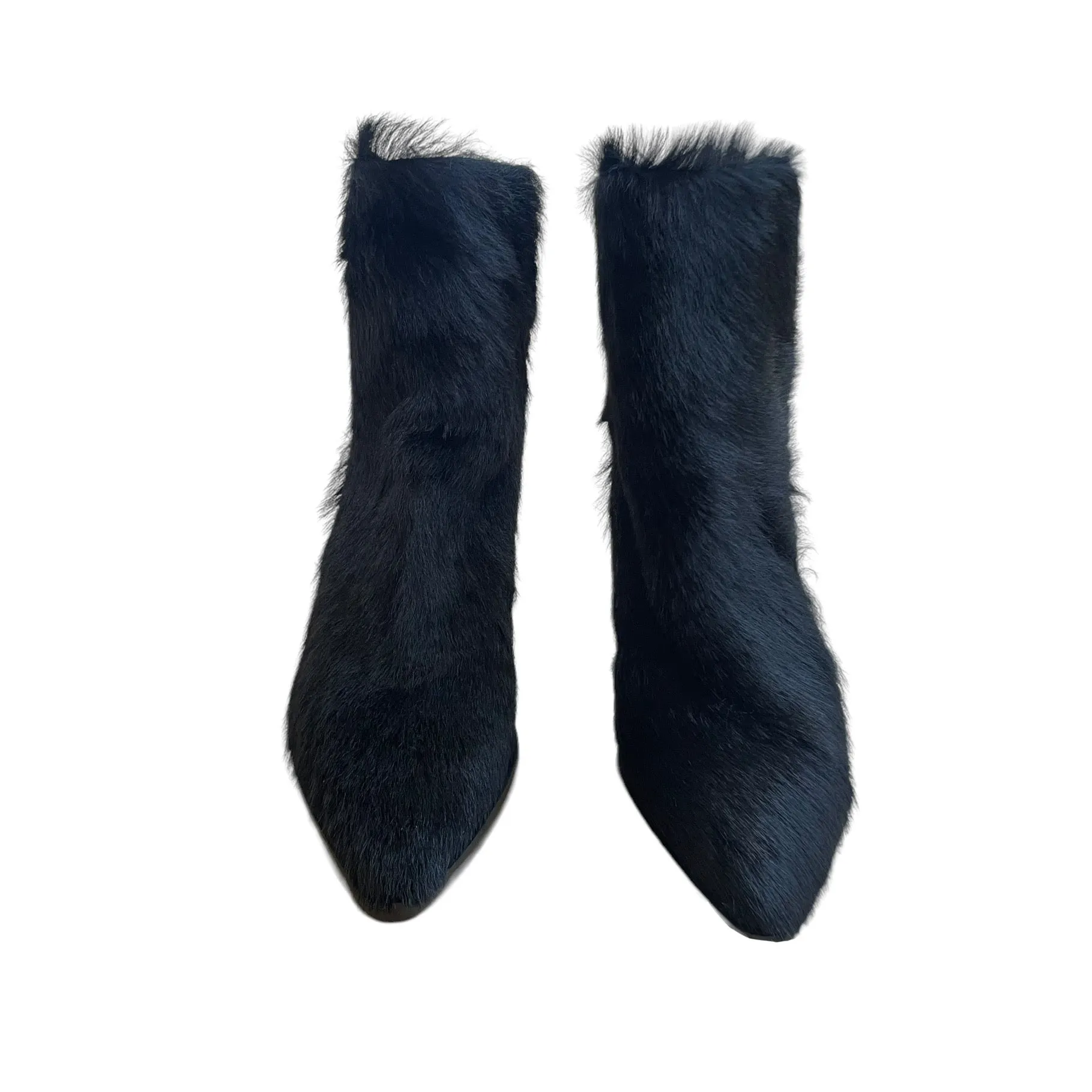 Black Fur Cowboy Boots - 7