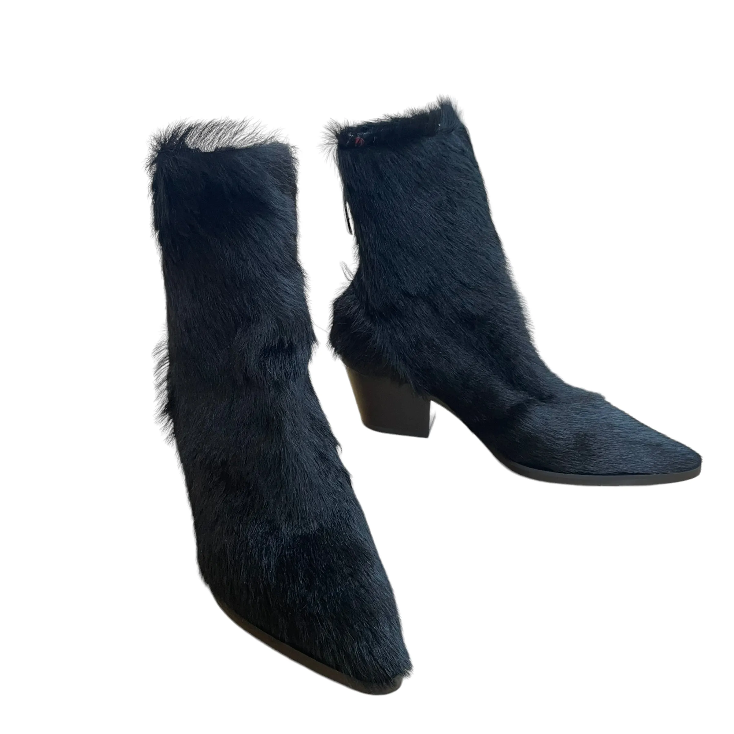 Black Fur Cowboy Boots - 7