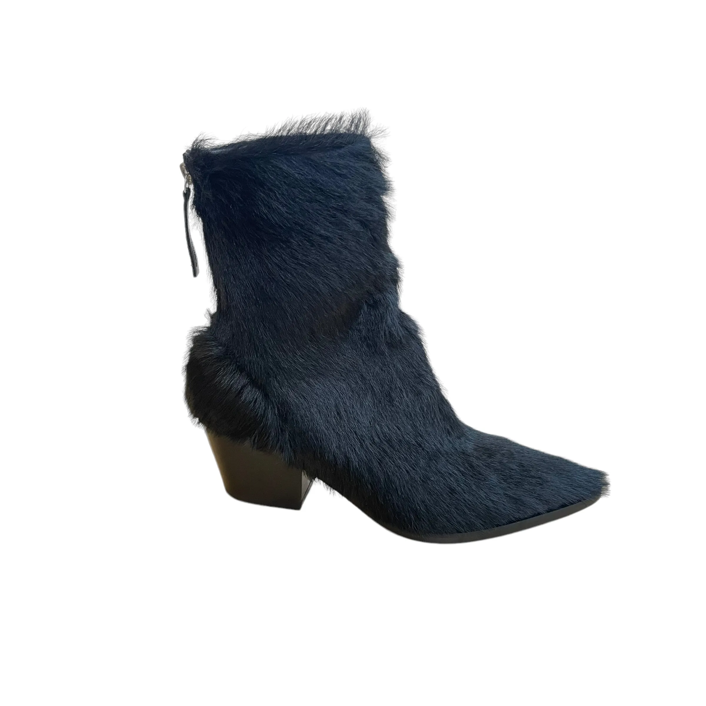 Black Fur Cowboy Boots - 7