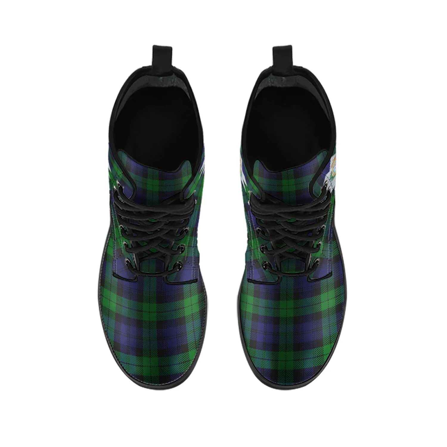 Black Watch Tartan Leather Boots with Family Crest