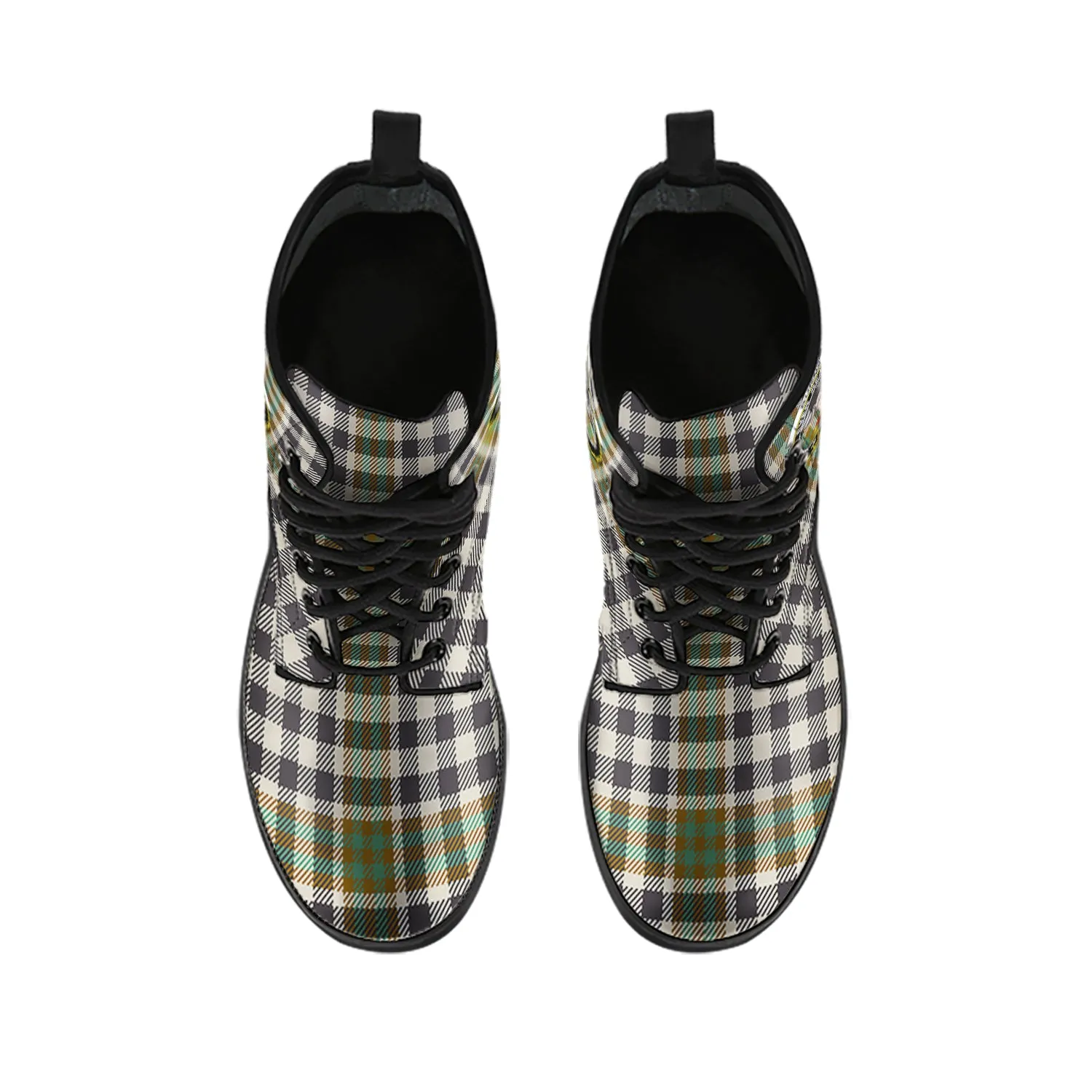 Burns Check Tartan Leather Boots with Family Crest