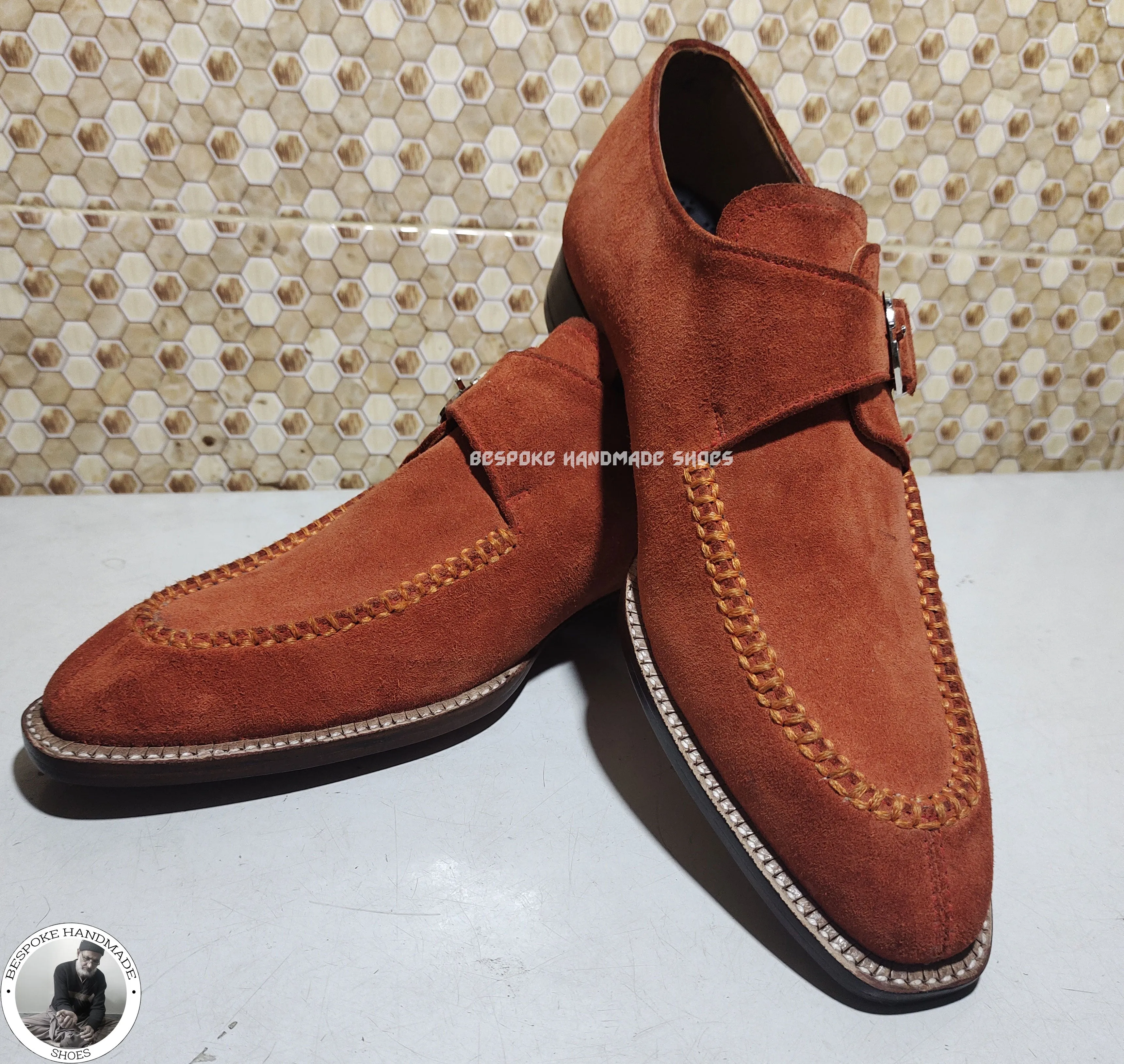 Buy Handmade Pure Suede Single Monk Strap, Dress / Formal Goodyear Welted Shoes