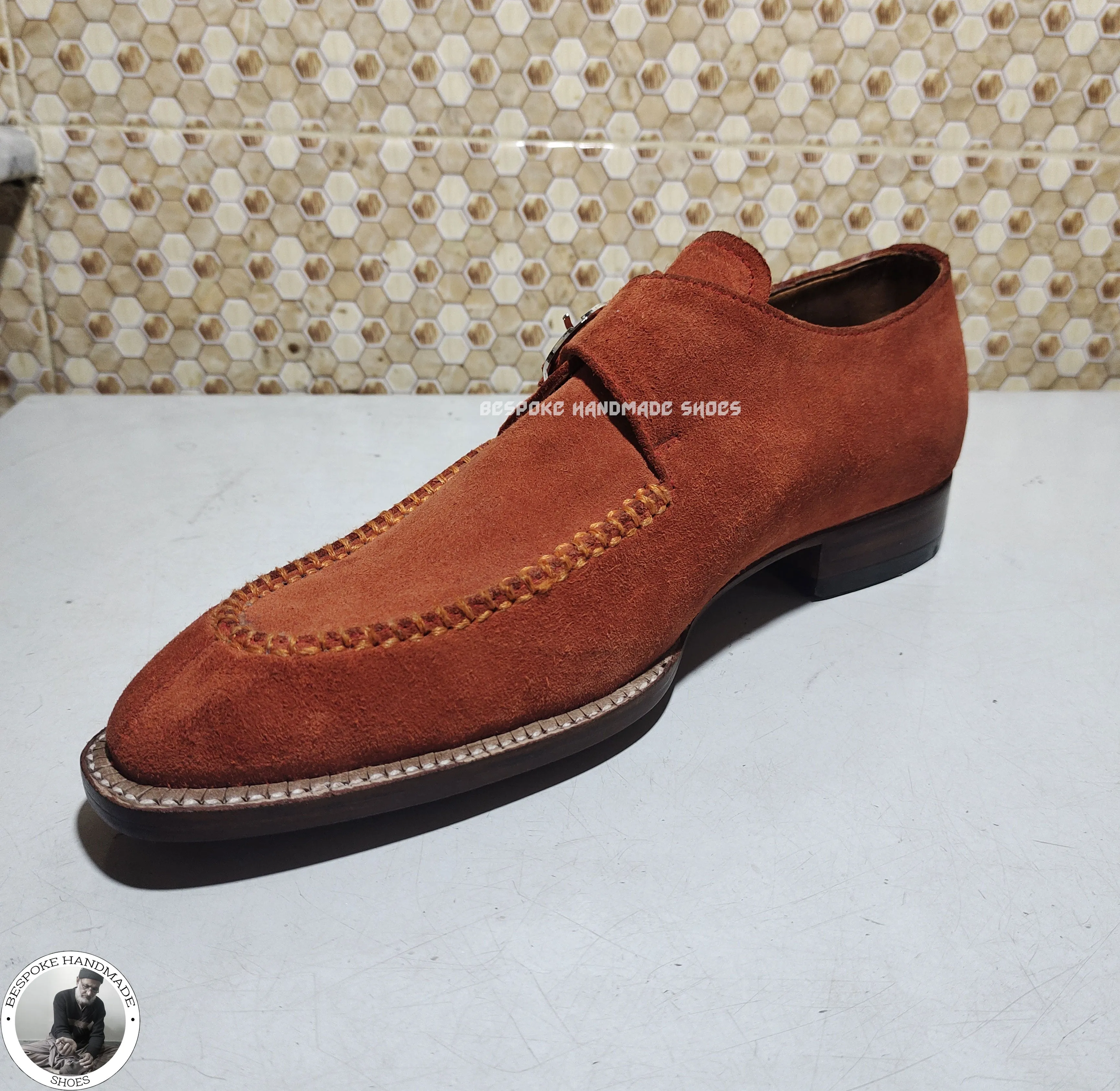 Buy Handmade Pure Suede Single Monk Strap, Dress / Formal Goodyear Welted Shoes