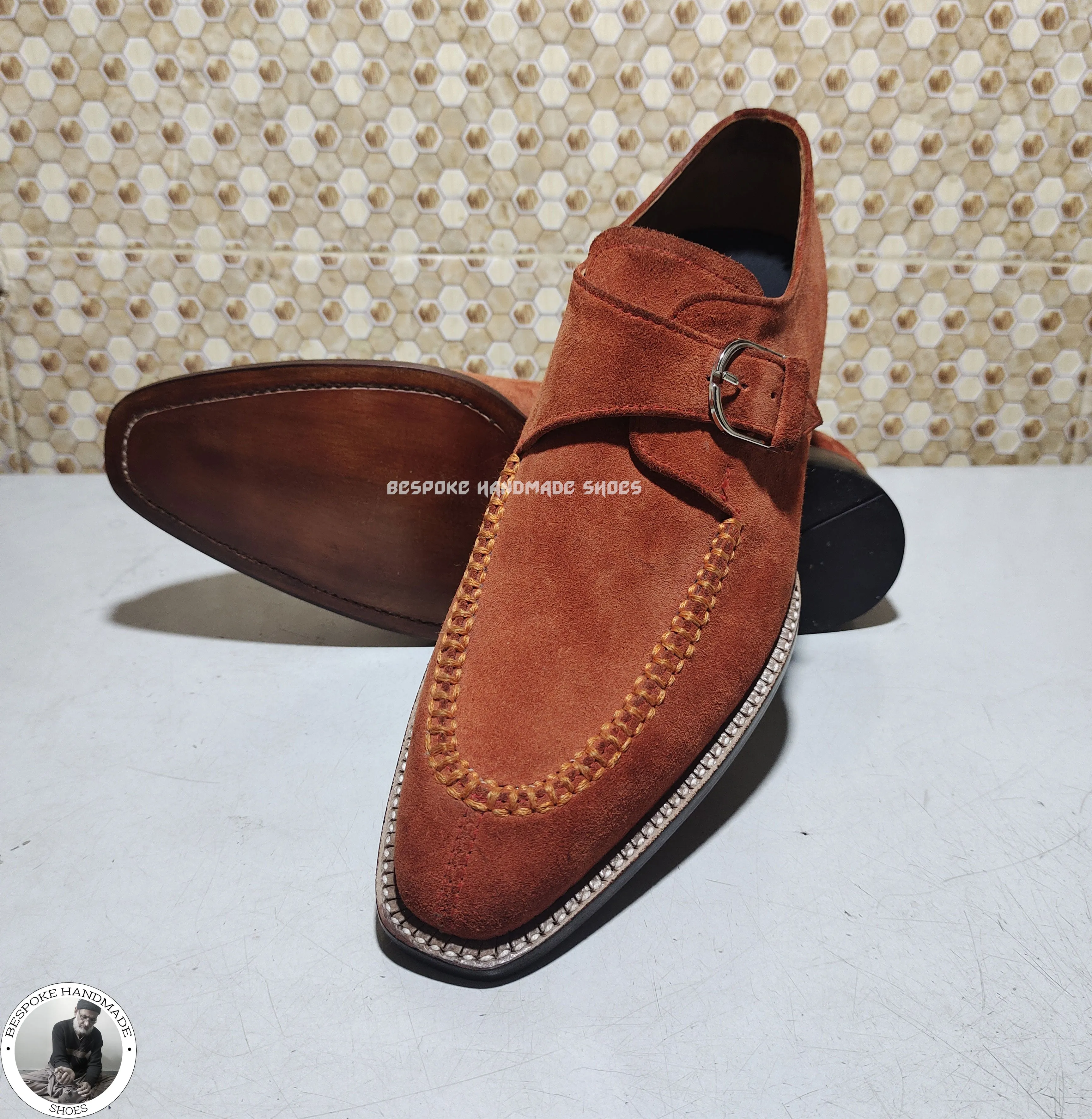 Buy Handmade Pure Suede Single Monk Strap, Dress / Formal Goodyear Welted Shoes