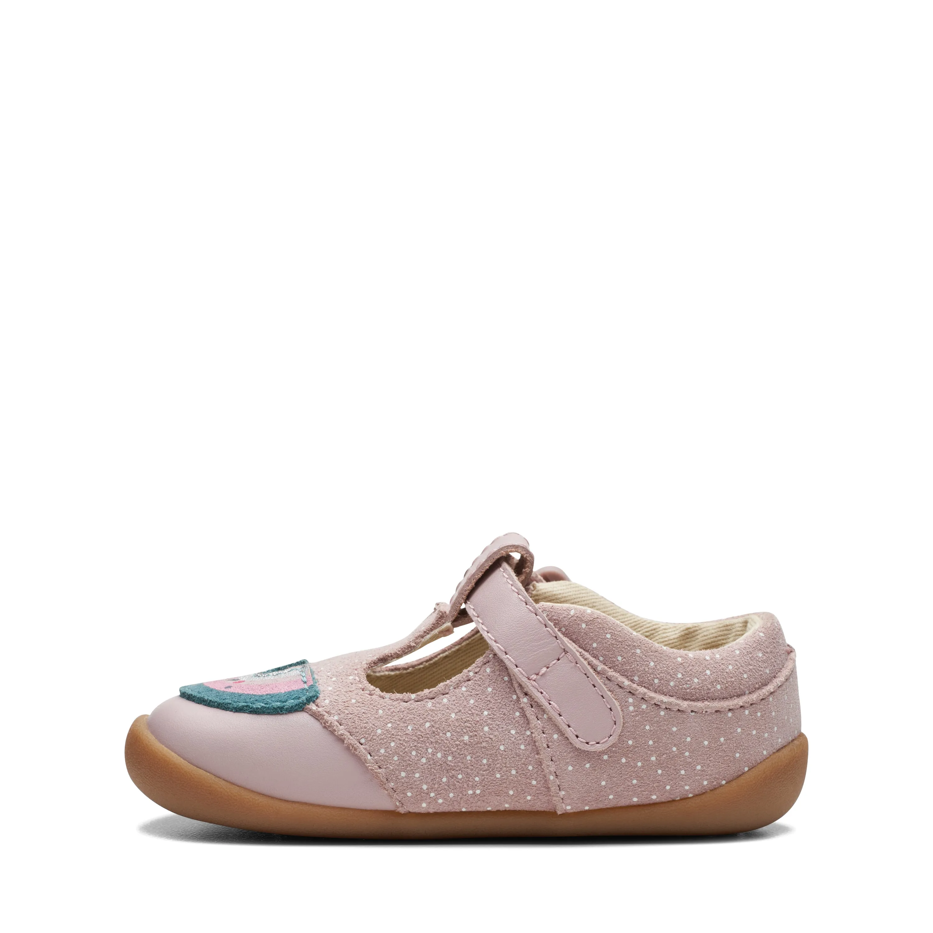 Clarks Roamer Mist T Girls Dusty Pink T-Bar Shoe