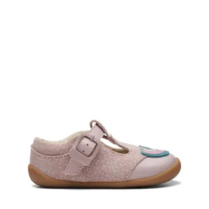 Clarks Roamer Mist T Girls Dusty Pink T-Bar Shoe