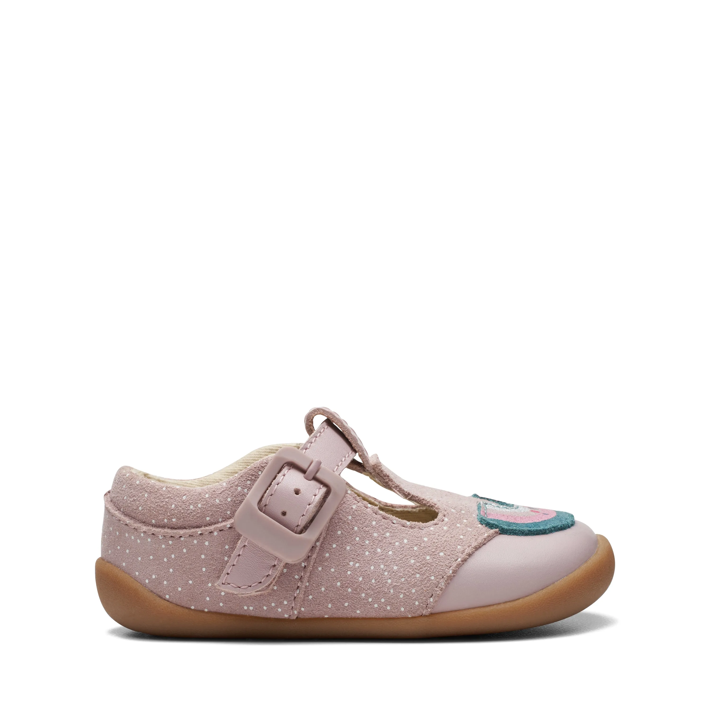 Clarks Roamer Mist T Girls Dusty Pink T-Bar Shoe