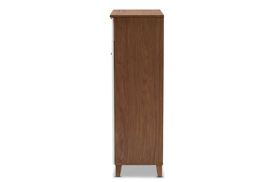 Clevedon White/Walnut Finished 5-Shelf Wood Shoe Storage Cabinet w/Drawer