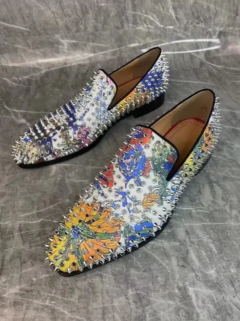 Colorful Printing Rivet Genuine Leather Loafers