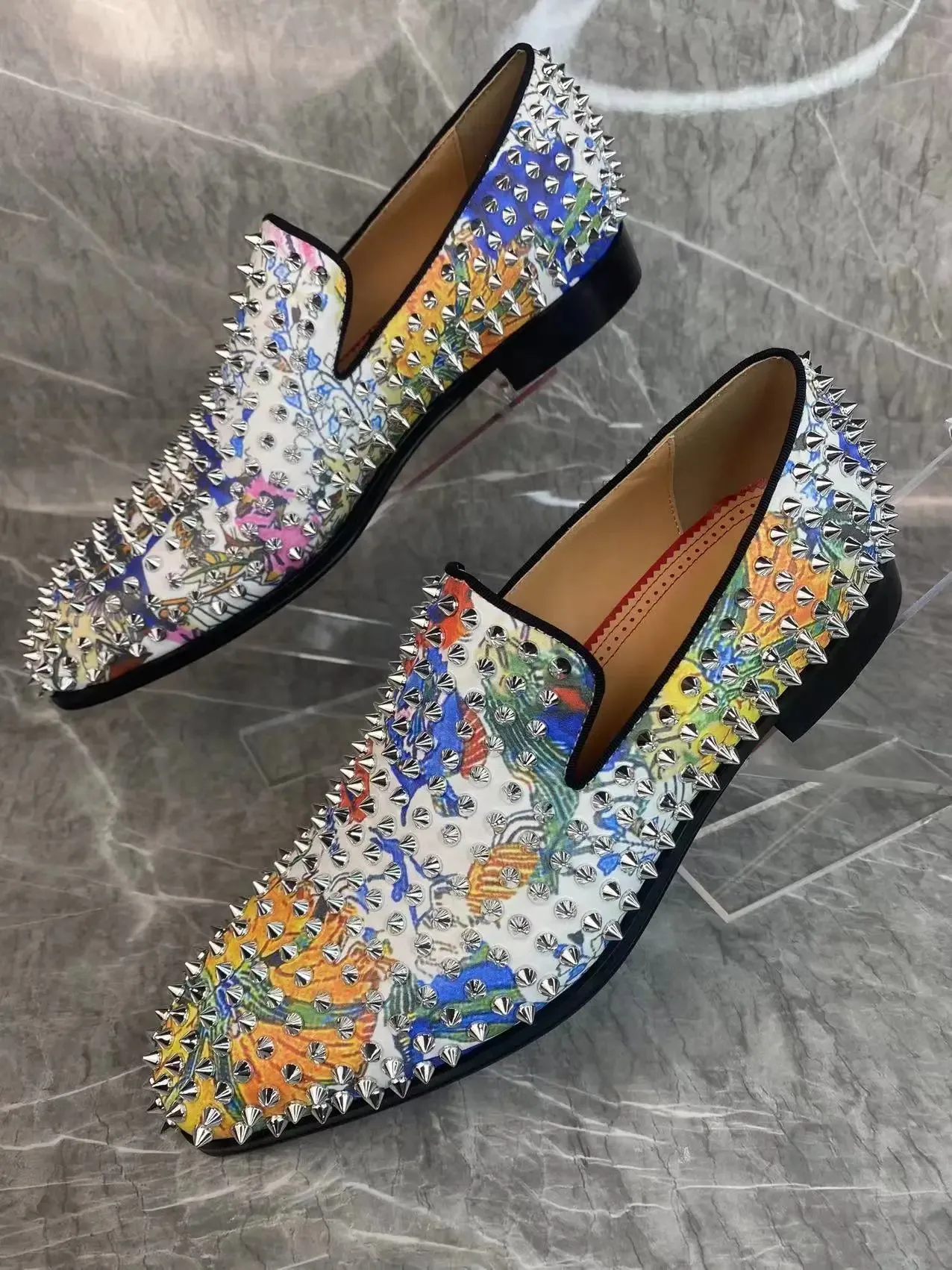 Colorful Printing Rivet Genuine Leather Loafers