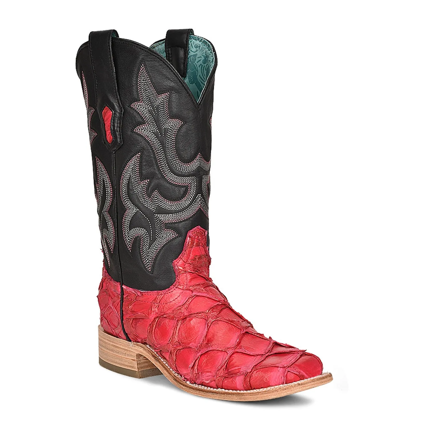 Corral Womens A4386 Coral/Black Pirarucu Classic Cowboy Boots