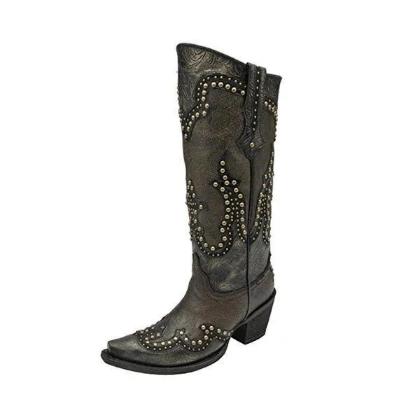 Corral Women's Gold Print Overlay Snip Toe Cowgirl Boots - C2884