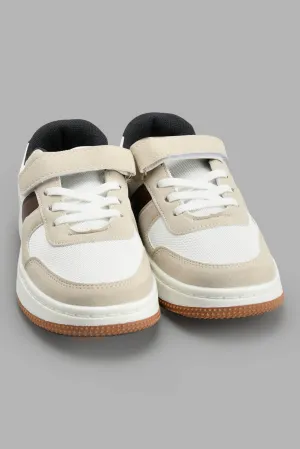 Cream And White Colour Block Skate Shoe