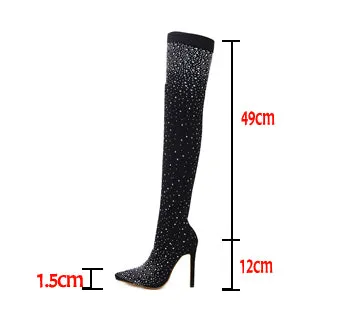 Crystal Stretch Fabric Sock Over-the-Knee Boots