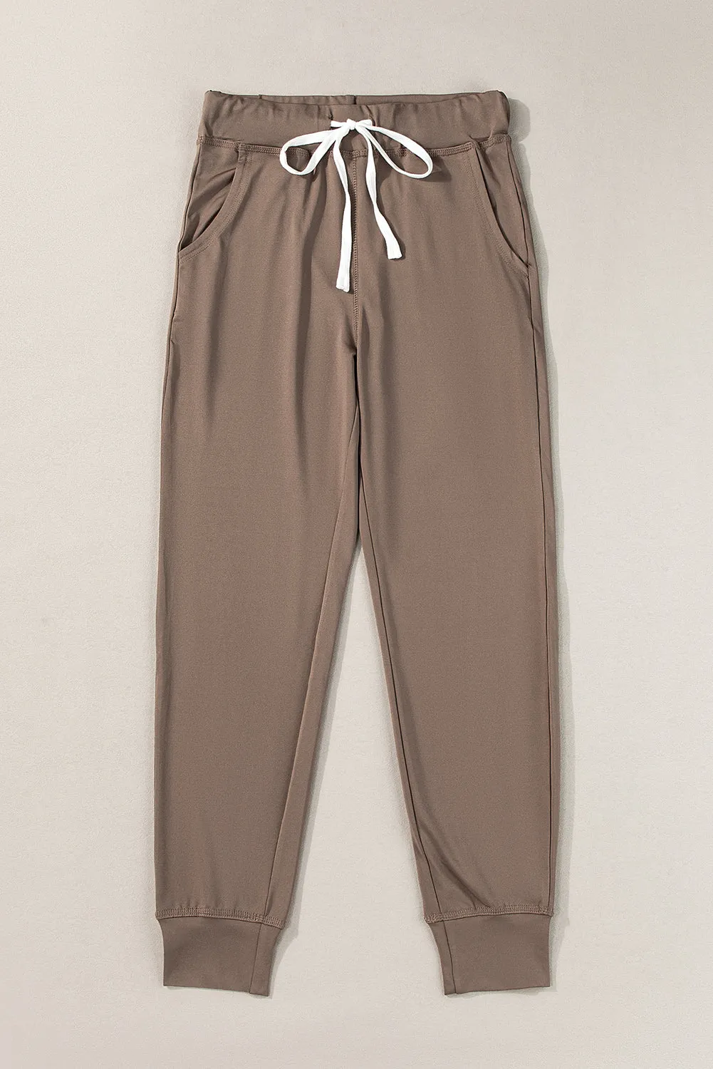 Dark Brown Casual Drawstring Drop Waist Pocketed Joggers