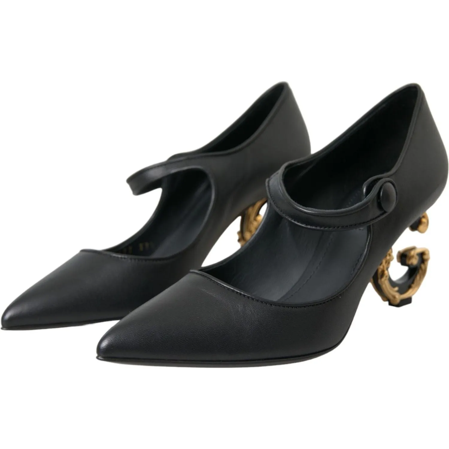 Dolce & Gabbana Black Leather Logo Heels Mary Janes Pumps Shoes