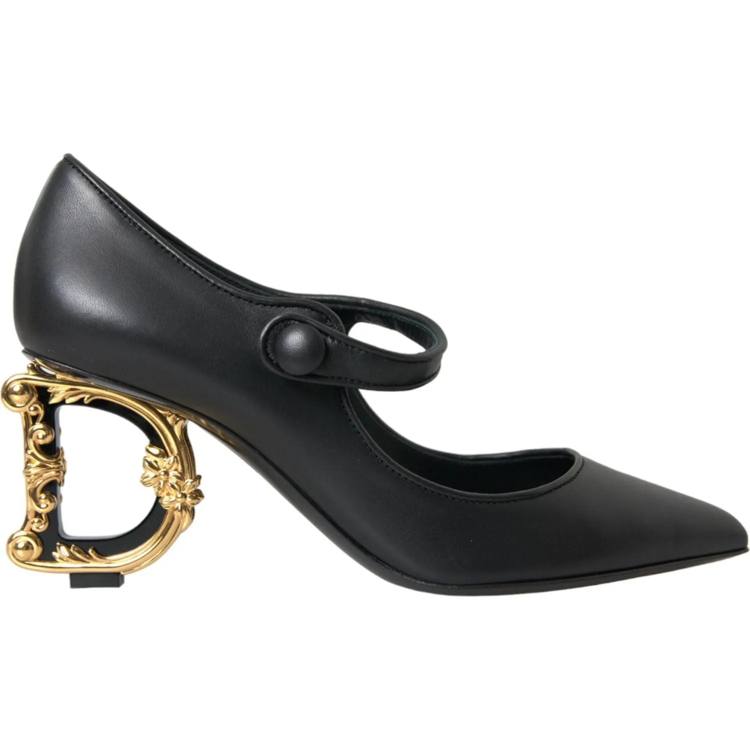 Dolce & Gabbana Black Leather Logo Heels Mary Janes Pumps Shoes