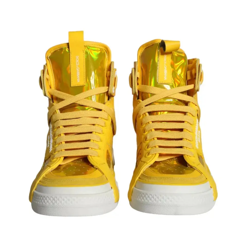 Dolce & Gabbana Yellow White Leather High Top Sneakers Shoes