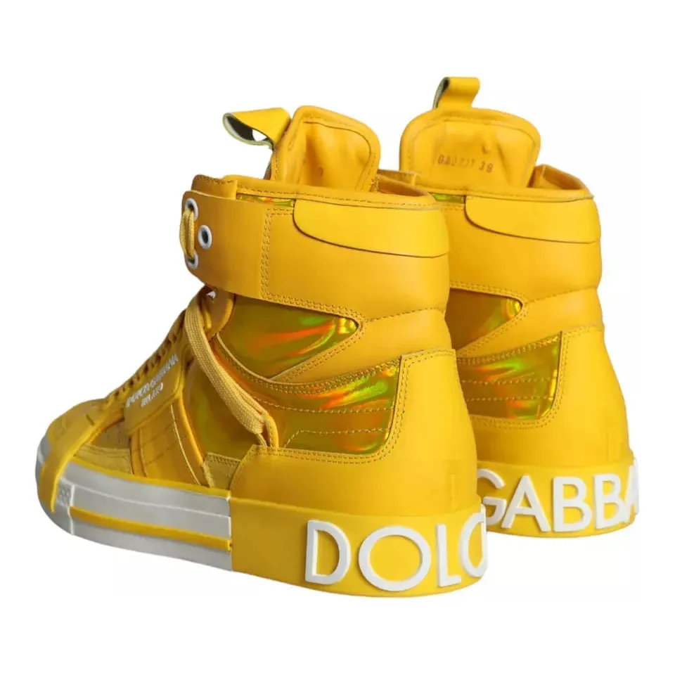 Dolce & Gabbana Yellow White Leather High Top Sneakers Shoes