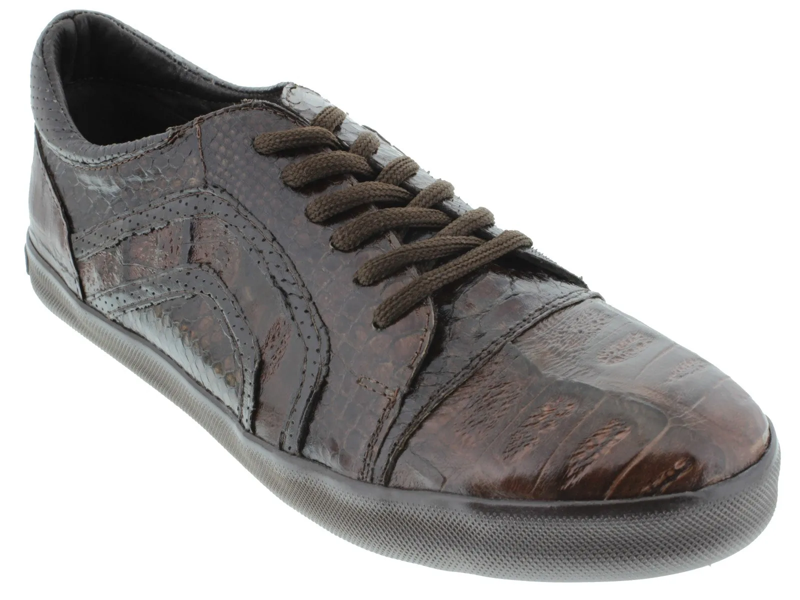 Dolce Pelle - Men's Brown Genuine Crocodile & Python Snake Skin Fashion Sneakers