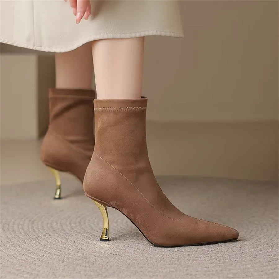 Elegant Cow Leather Pointed Toe Front Zipper Boots