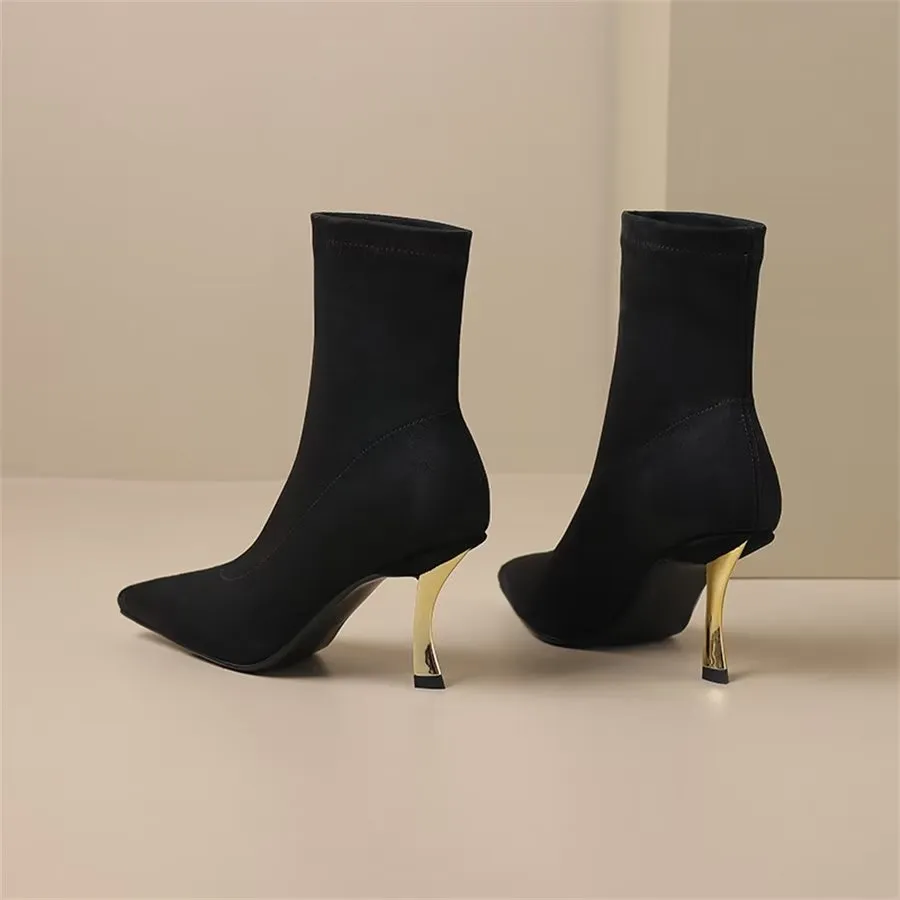 Elegant Cow Leather Pointed Toe Front Zipper Boots