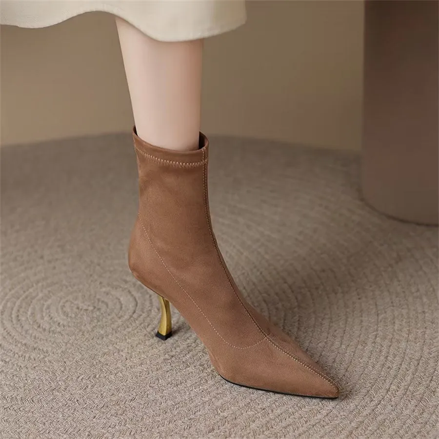 Elegant Cow Leather Pointed Toe Front Zipper Boots