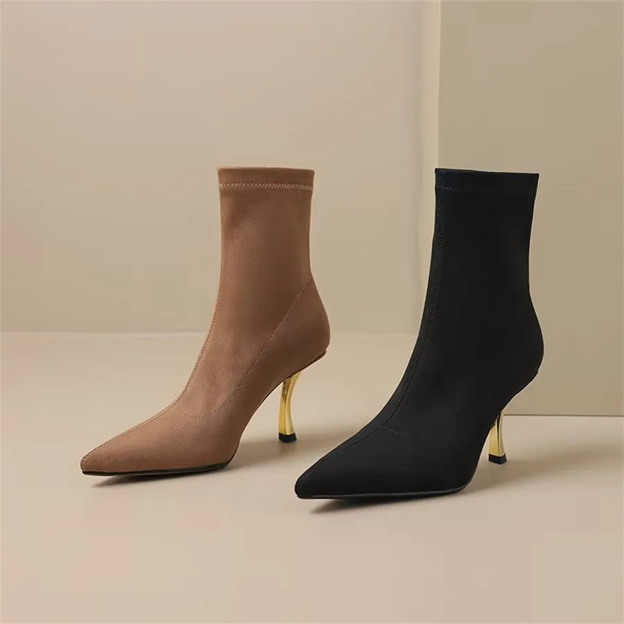 Elegant Cow Leather Pointed Toe Front Zipper Boots